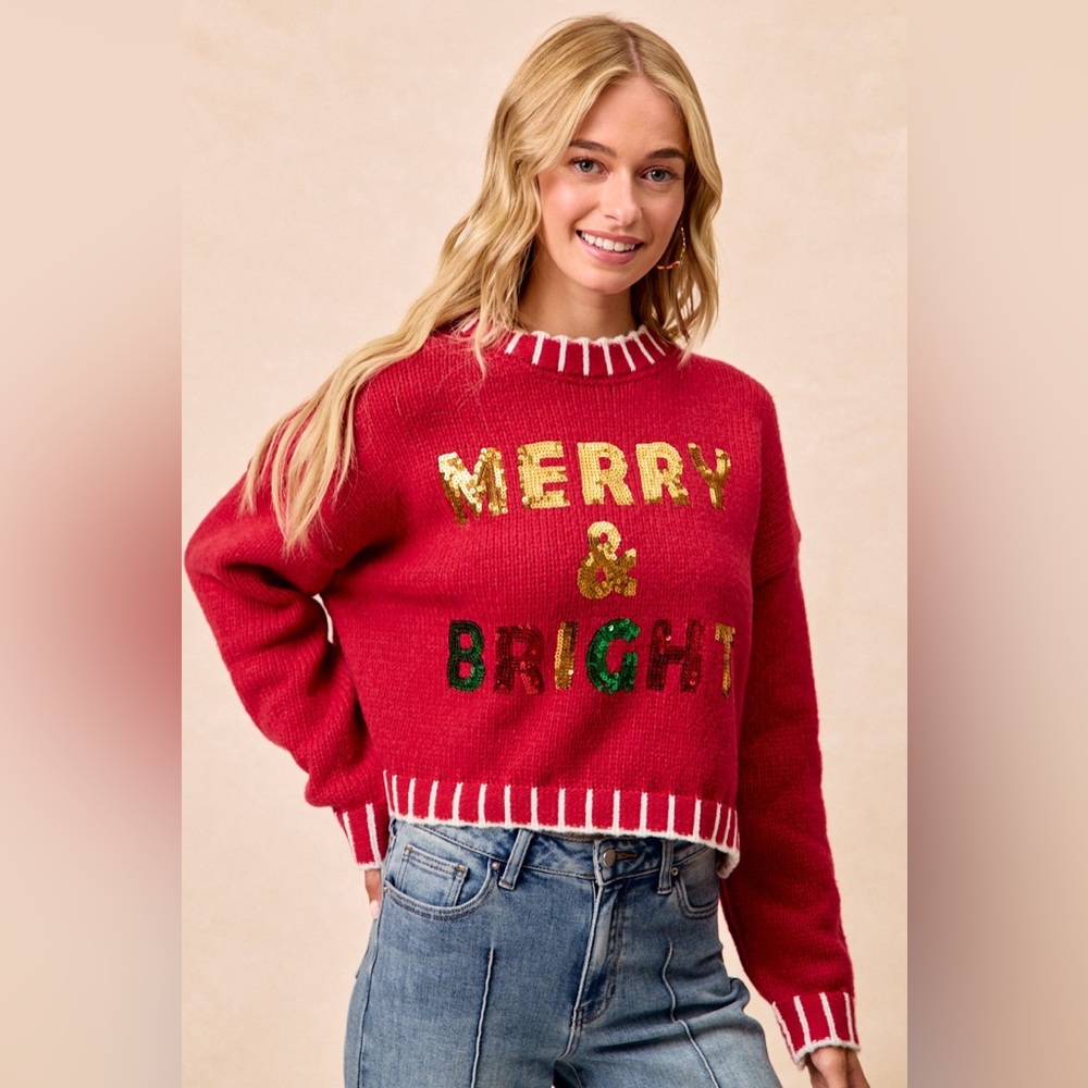 BiBi Christmas Theme Sequin Lattering Sweater